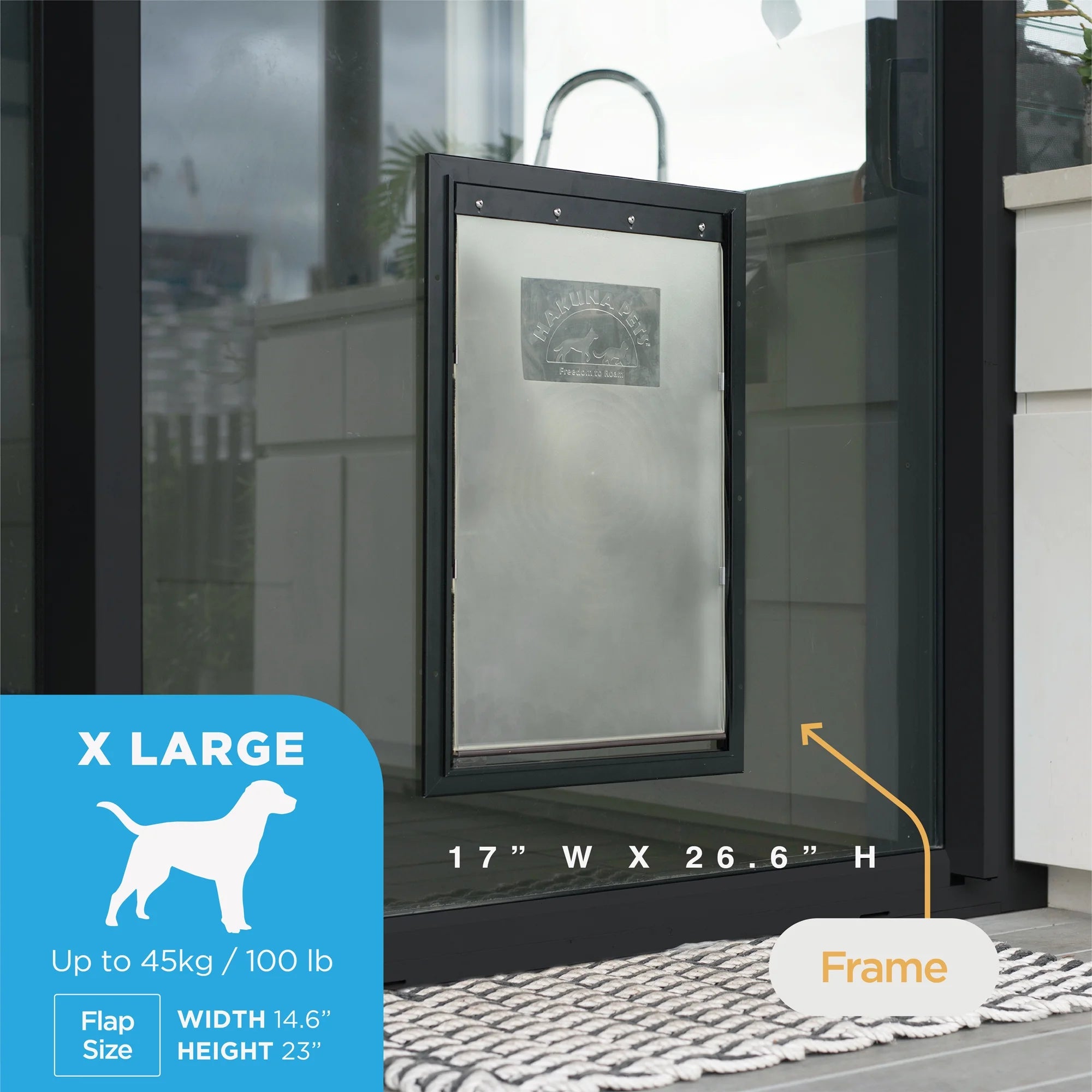 Elevate Your Pet's Freedom with the Black Deluxe Extra Large Aluminum Pet Door – Ideal for Dogs Up to 220 lbs and Doors Up to 2.76" Thick