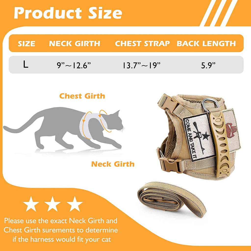 Ultimate Escape-Proof Tactical Cat Harness & Leash Set - Adjustable Military Vest with Molle Patches and Comfort Padding in Khaki