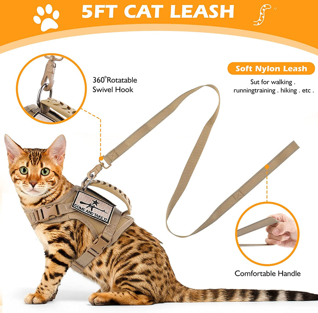 Ultimate Escape-Proof Tactical Cat Harness & Leash Set - Adjustable Military Vest with Molle Patches and Comfort Padding in Khaki