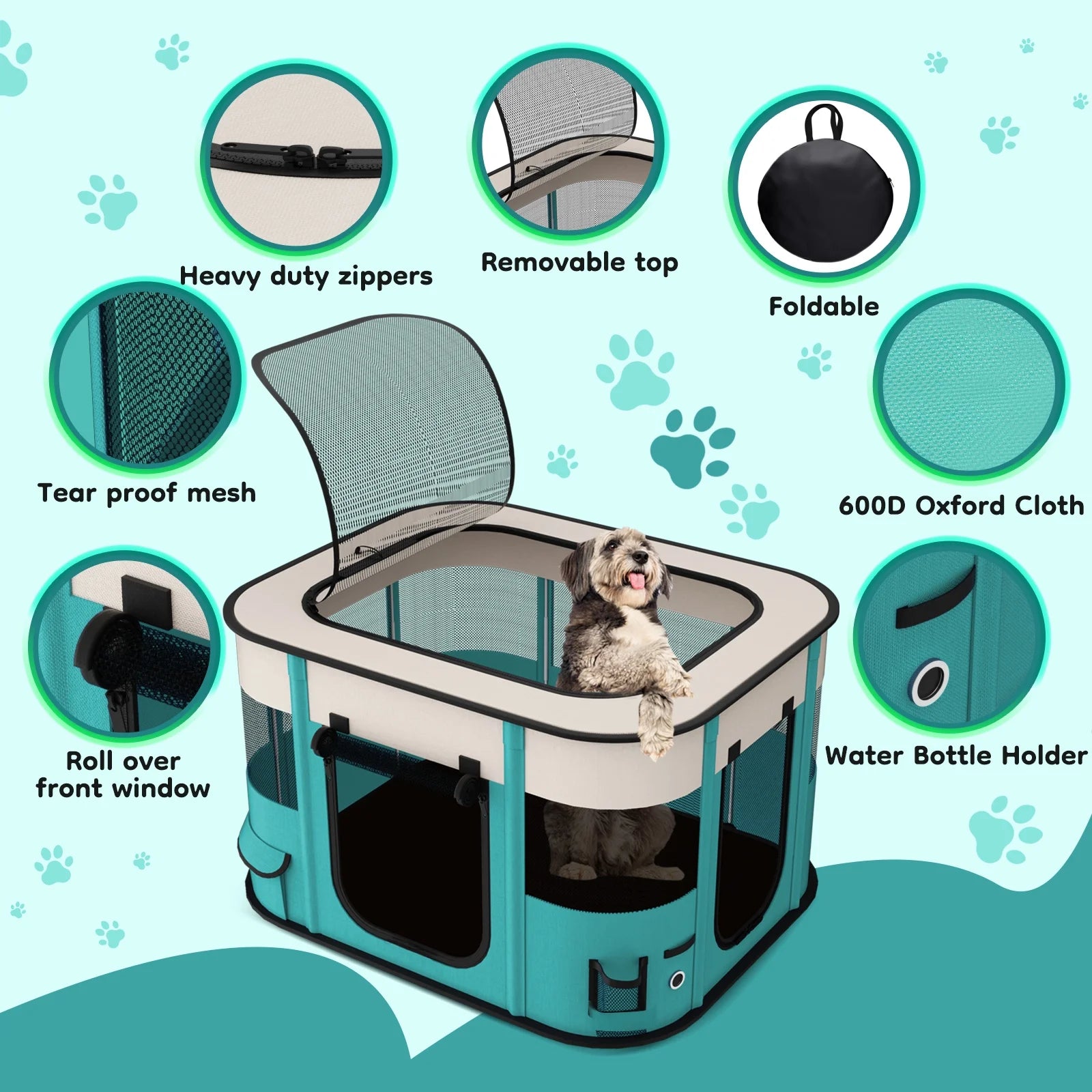 Premium Foldable Pet Playpen - Versatile Portable Exercise Kennel for Dogs, Cats, and Small Animals with Removable Shade Cover for Indoor & Outdoor Fun