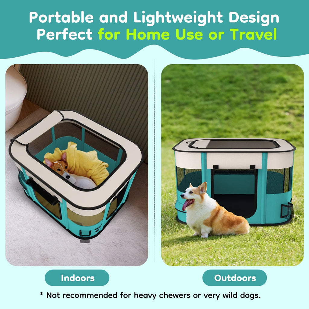 Premium Foldable Pet Playpen - Versatile Portable Exercise Kennel for Dogs, Cats, and Small Animals with Removable Shade Cover for Indoor & Outdoor Fun