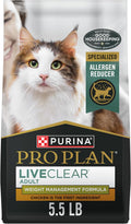 Purina Pro Plan LiveClear Weight Management Cat Food - Chicken & Rice Formula for Healthy Cats, 5.5 lb Bag