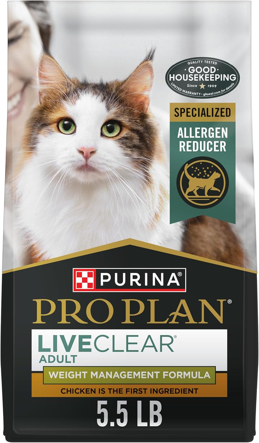 Purina Pro Plan LiveClear Weight Management Cat Food - Chicken & Rice Formula for Healthy Cats, 5.5 lb Bag