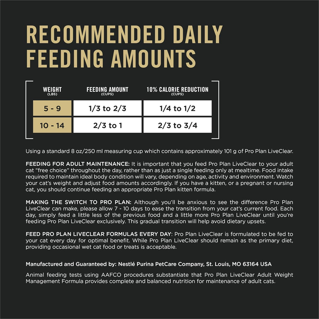 Purina Pro Plan LiveClear Weight Management Cat Food - Chicken & Rice Formula for Healthy Cats, 5.5 lb Bag