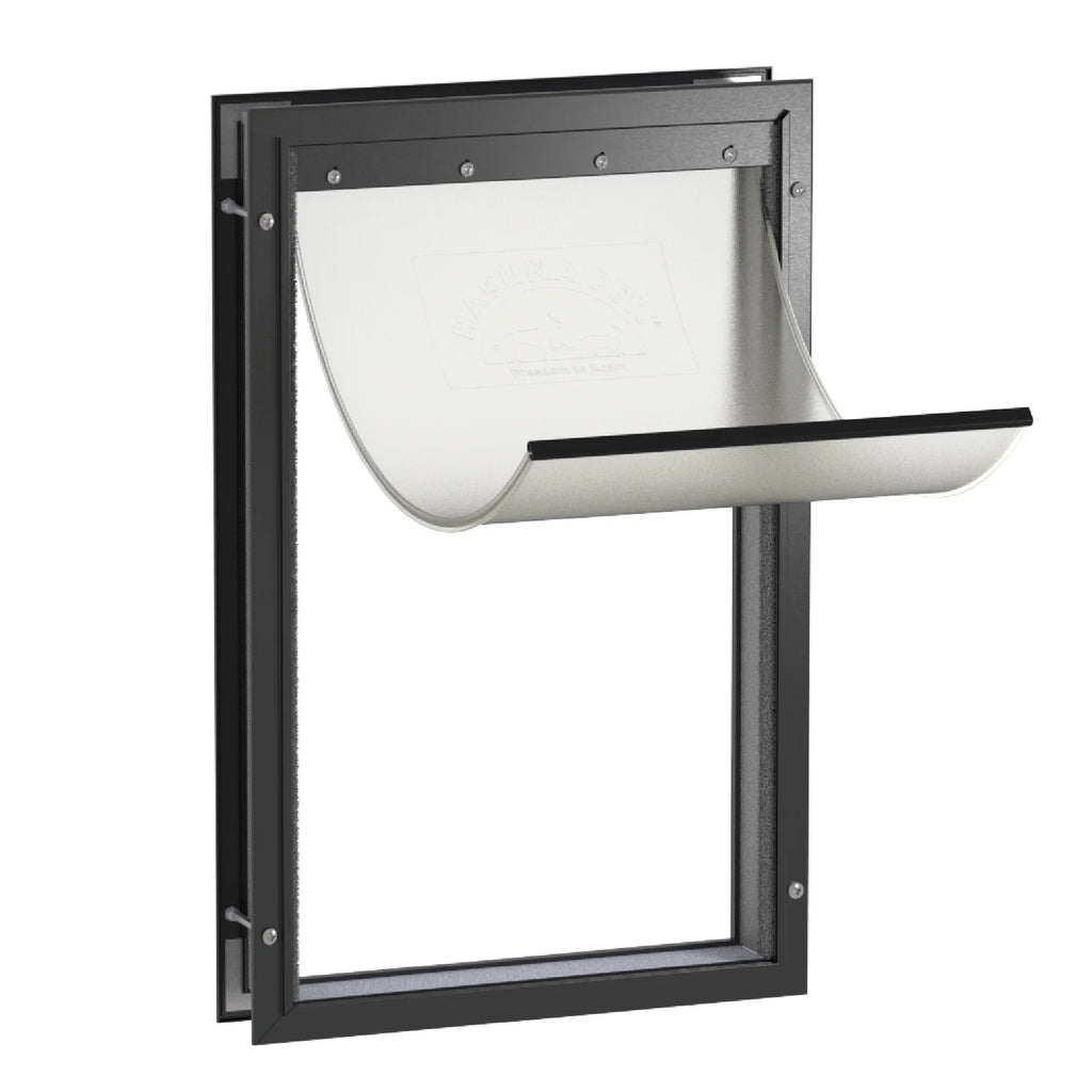 Elevate Your Pet's Freedom with the Black Deluxe Extra Large Aluminum Pet Door – Ideal for Dogs Up to 220 lbs and Doors Up to 2.76" Thick