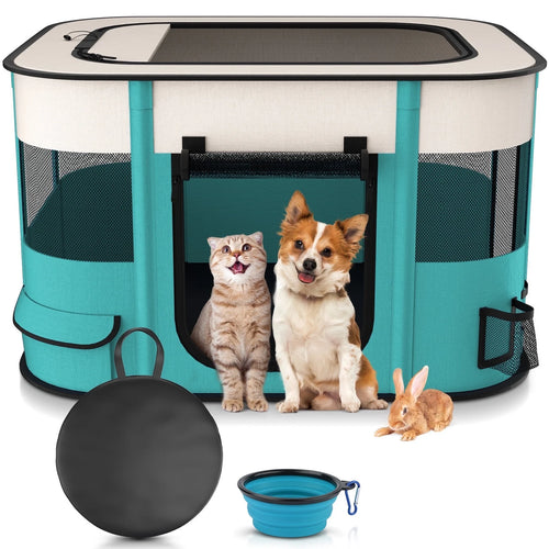Premium Foldable Pet Playpen - Versatile Portable Exercise Kennel for Dogs, Cats, and Small Animals with Removable Shade Cover for Indoor & Outdoor Fun