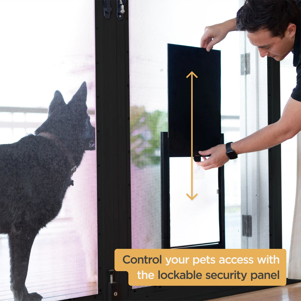 Elevate Your Pet's Freedom with the Black Deluxe Extra Large Aluminum Pet Door – Ideal for Dogs Up to 220 lbs and Doors Up to 2.76" Thick