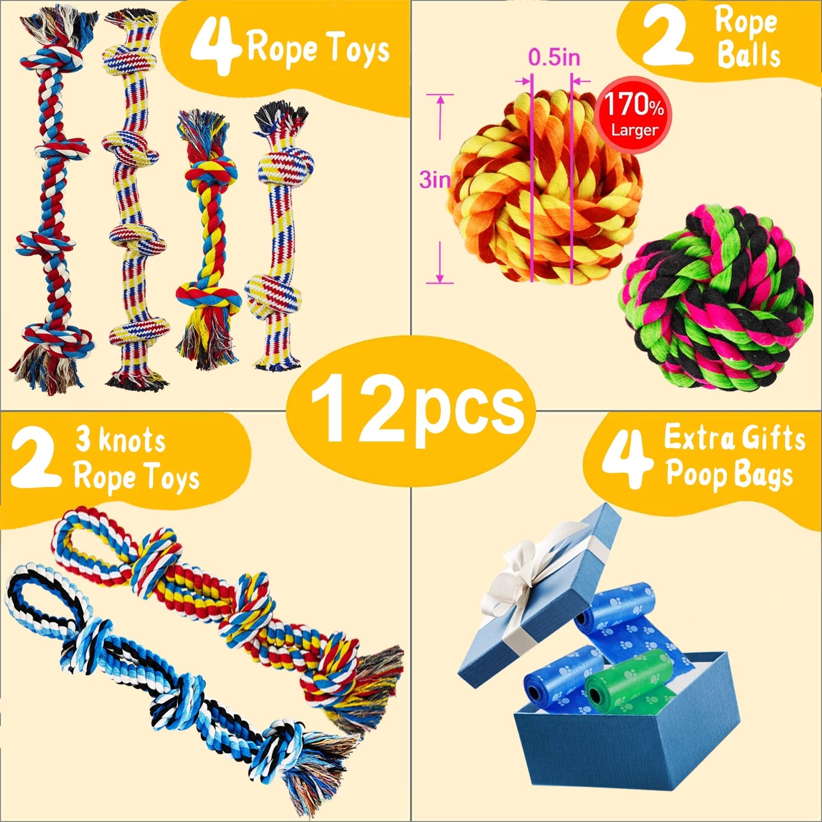 Unleash the Fun with Our Large Dog Chew Toys - 12 Pack of Indestructible Cotton Rope Toys for Aggressive Chewers!