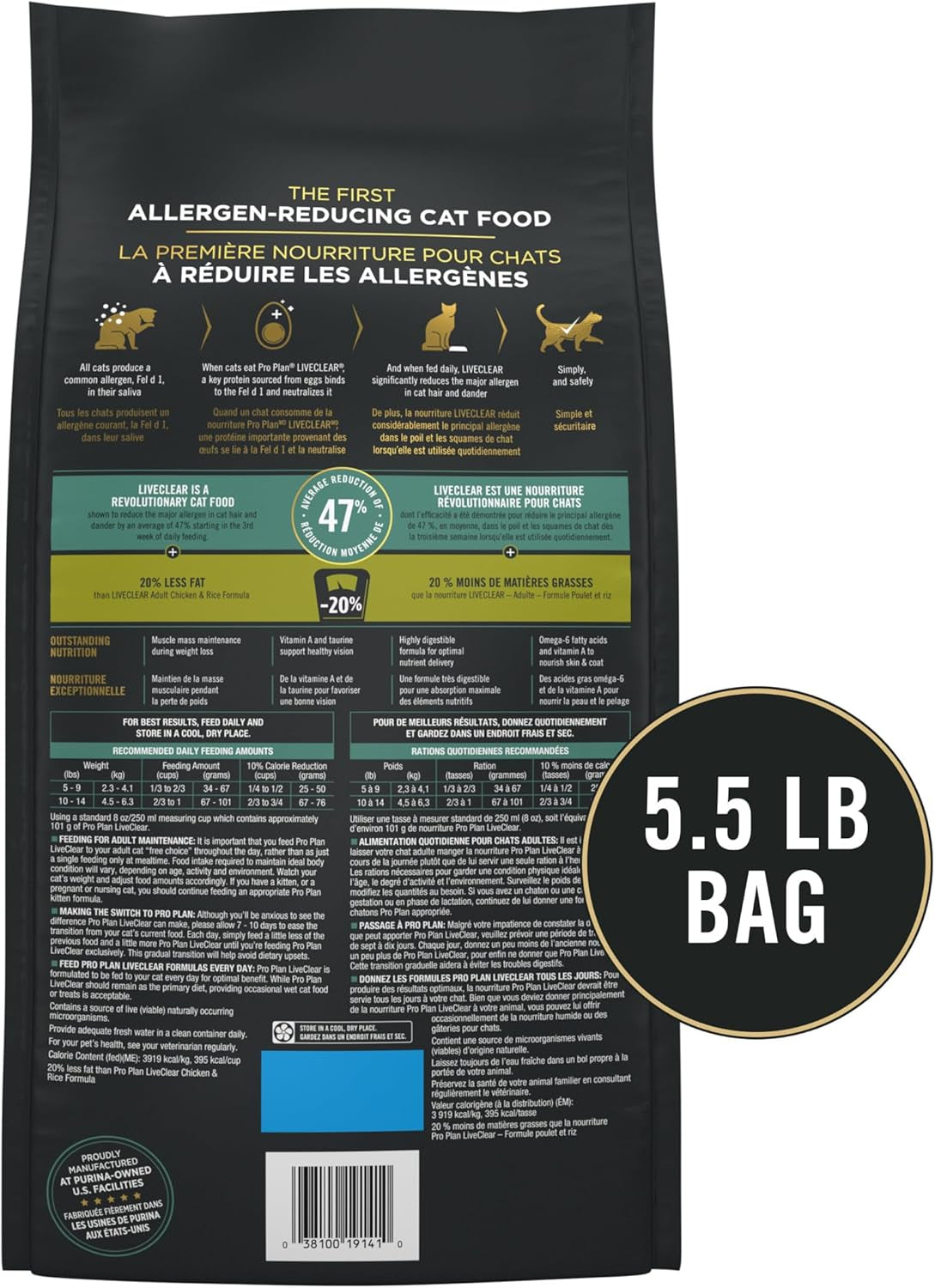 Purina Pro Plan LiveClear Weight Management Cat Food - Chicken & Rice Formula for Healthy Cats, 5.5 lb Bag